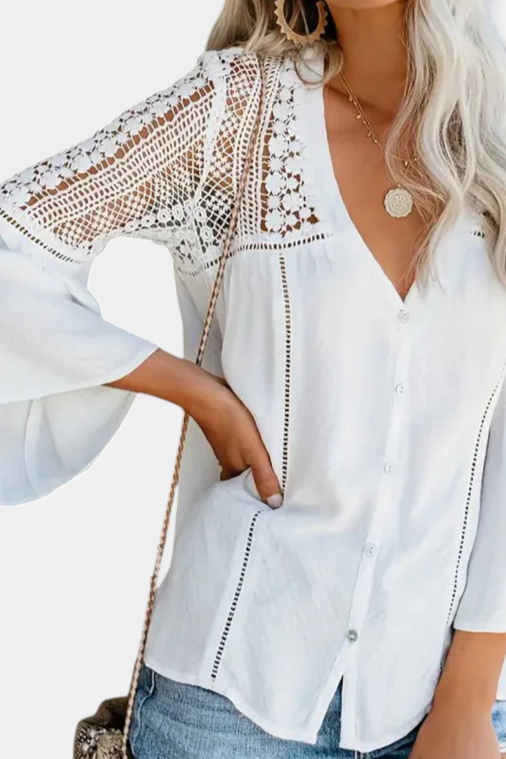 Sunwoven Bluse Af Bomuld Og Rayon V Hals Eksklusiv Stil