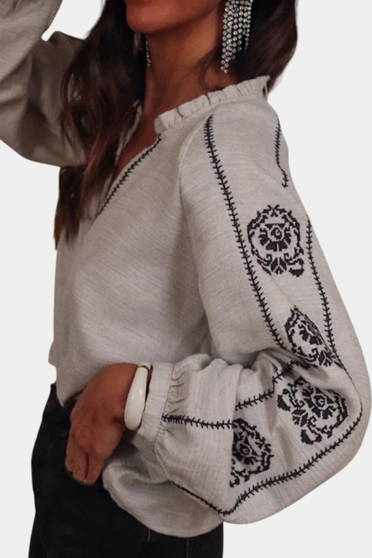Amara Top Med Linned Broderier Og Eksklusiv Stil Bohemisk
