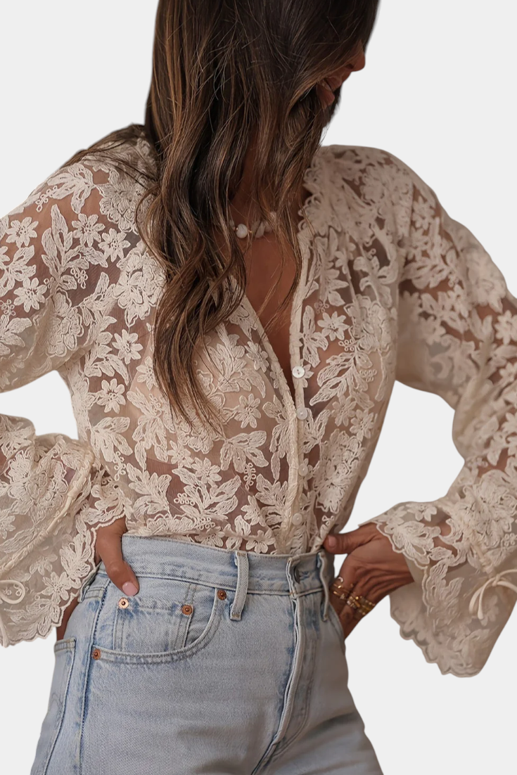 Calista Bluse Med Blonder Og Bohemisk Blomster Eksklusiv