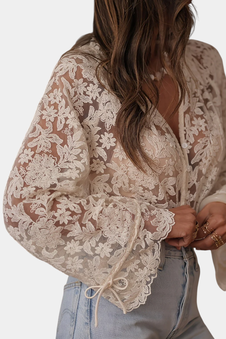 Calista Bluse Med Blonder Og Bohemisk Blomster Eksklusiv