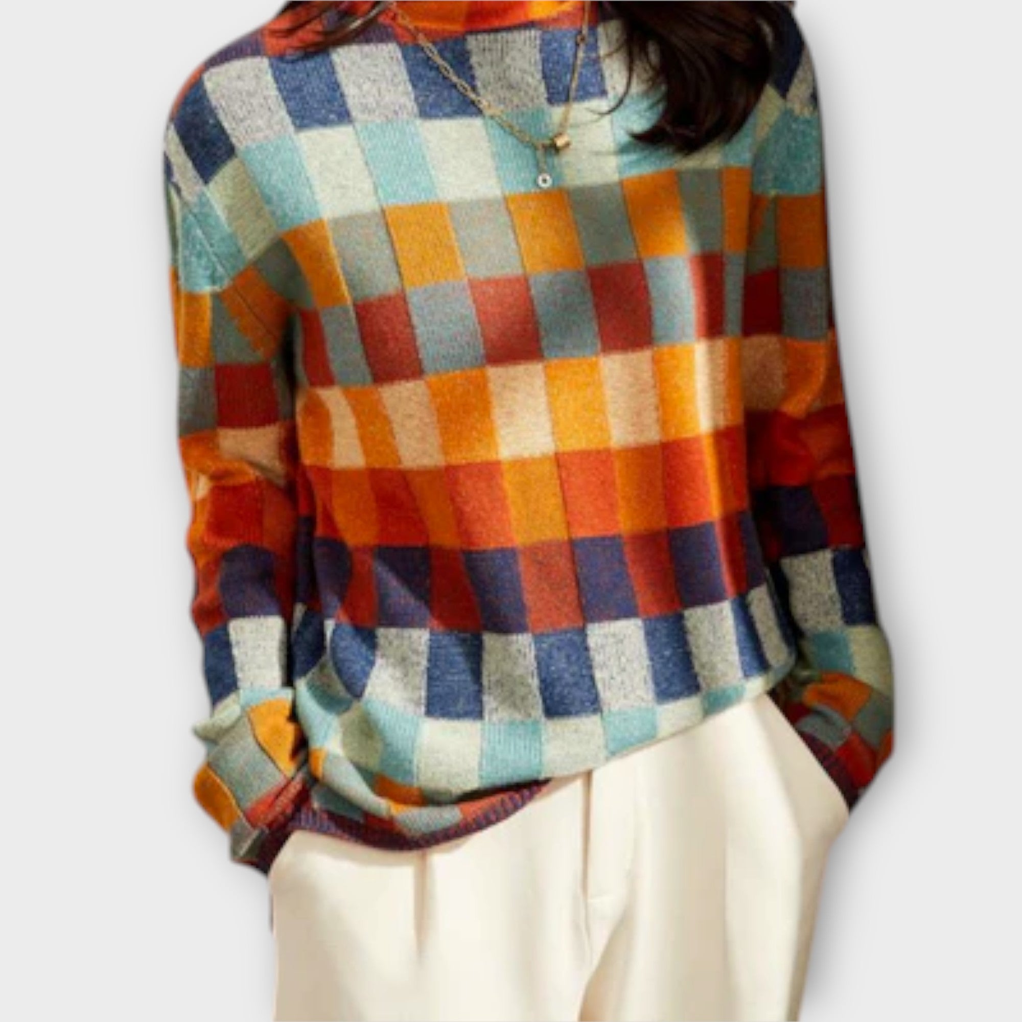 Eline Striktrøje Patchwork Med Høj Hals Luxe Kollektion