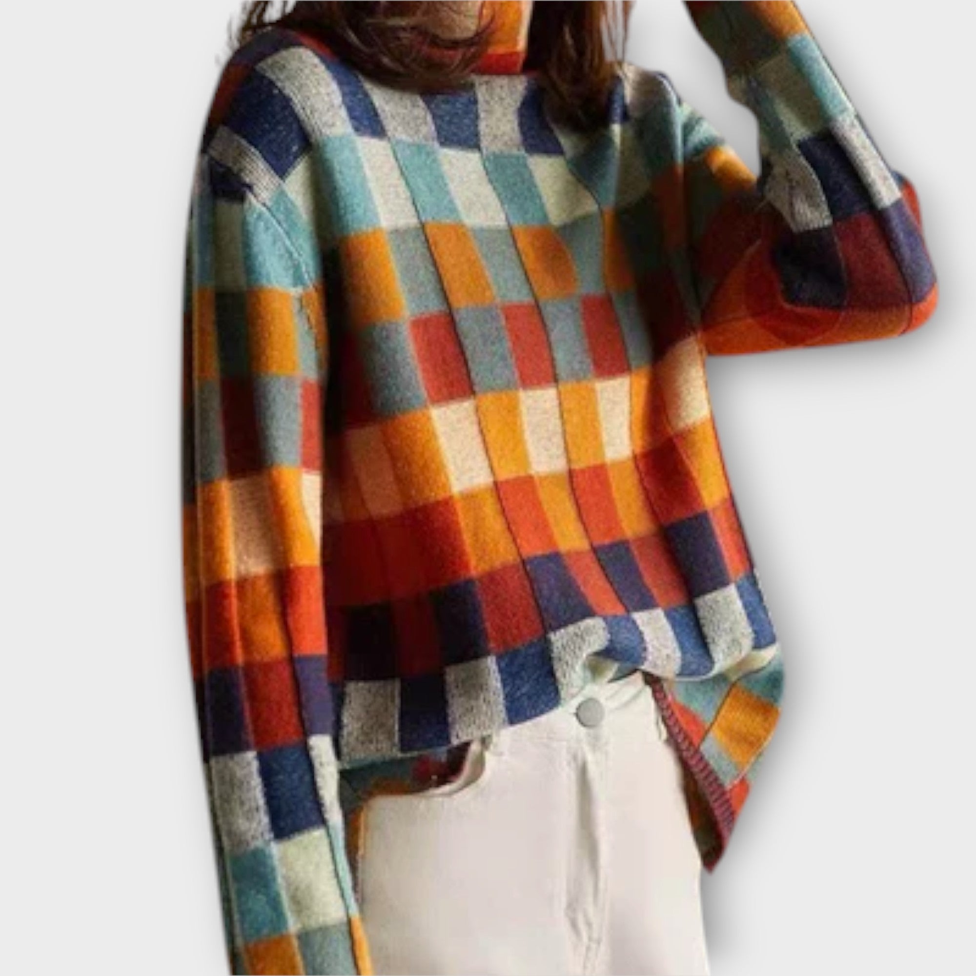 Eline Striktrøje Patchwork Med Høj Hals Luxe Kollektion
