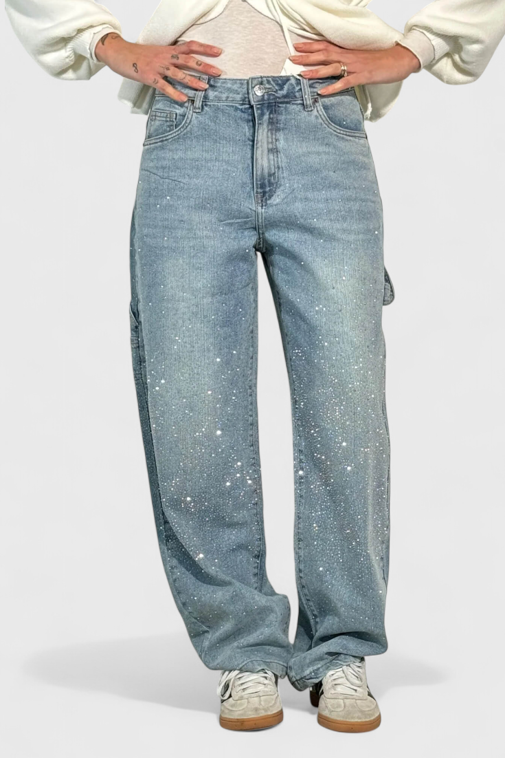 Dariya Jeans Cargo Balloon Glans Med Perler Applikationer