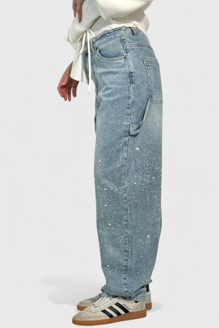 Dariya Jeans Cargo Balloon Glans Med Perler Applikationer