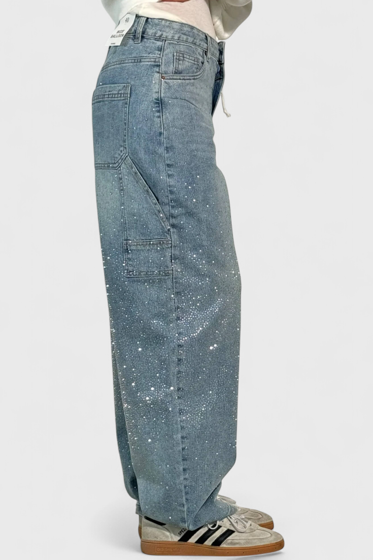 Dariya Jeans Cargo Balloon Glans Med Perler Applikationer