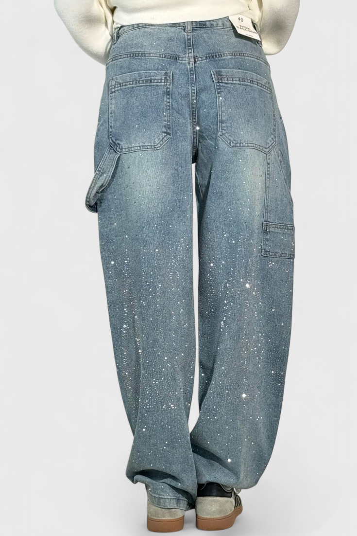 Dariya Jeans Cargo Balloon Glans Med Perler Applikationer