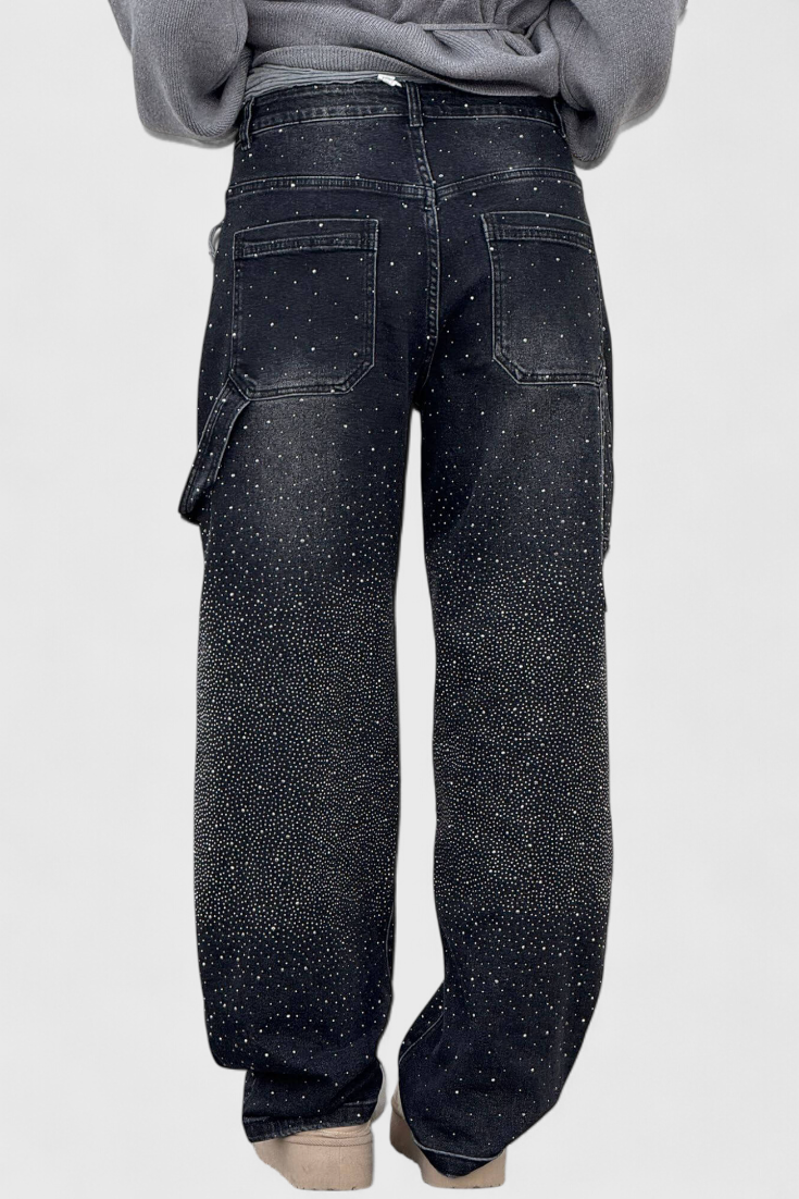 Dariya Jeans Cargo Balloon Glans Med Perler Applikationer