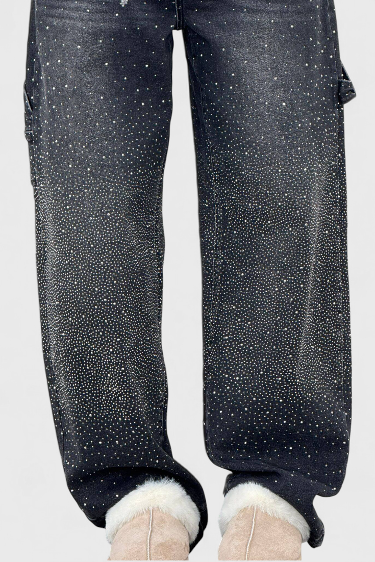 Dariya Jeans Cargo Balloon Glans Med Perler Applikationer