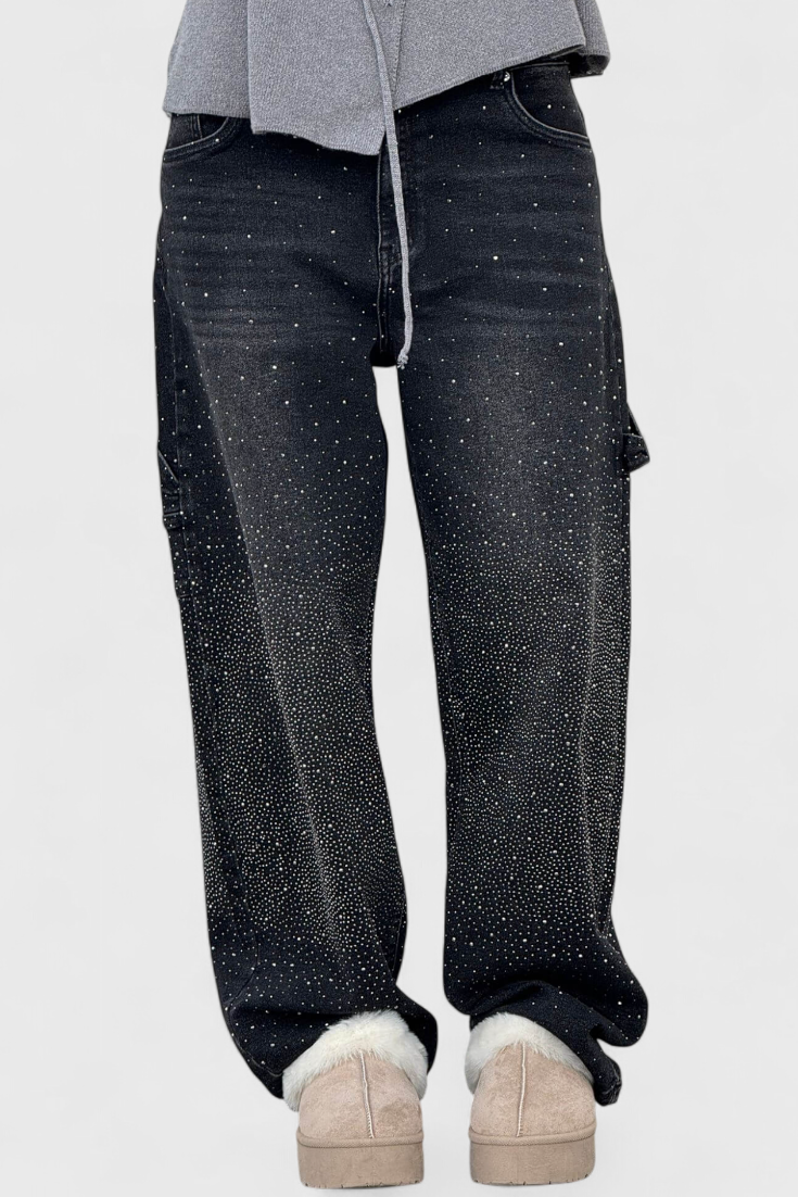 Dariya Jeans Cargo Balloon Glans Med Perler Applikationer