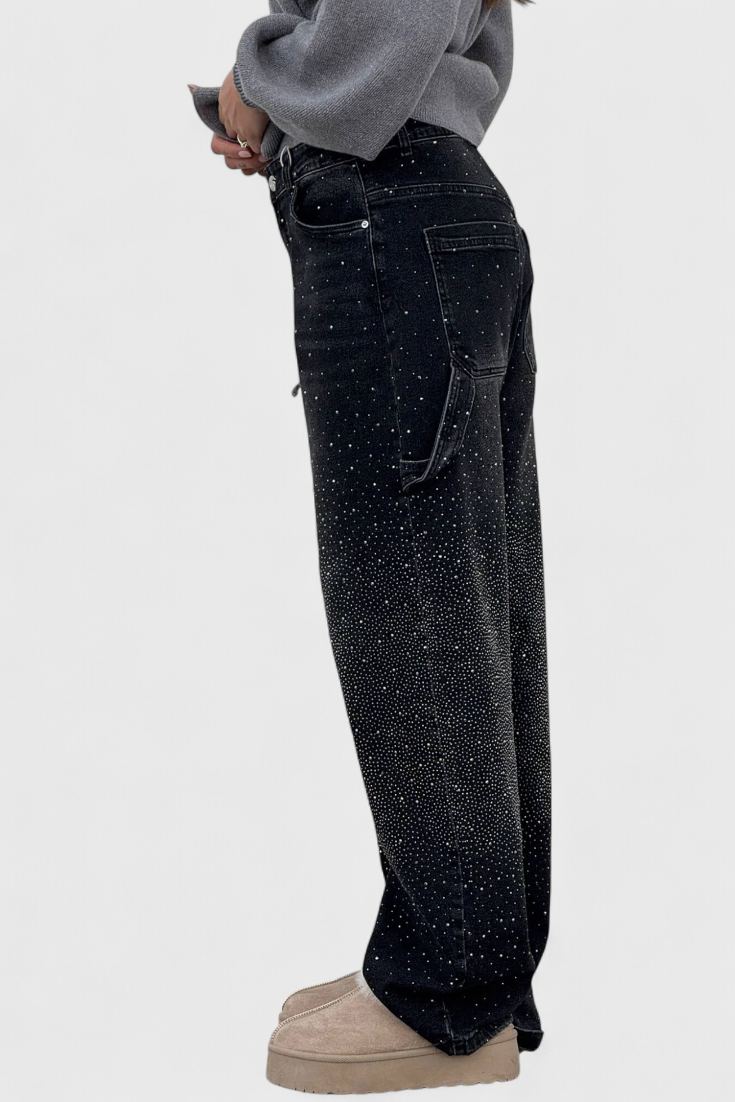 Dariya Jeans Cargo Balloon Glans Med Perler Applikationer