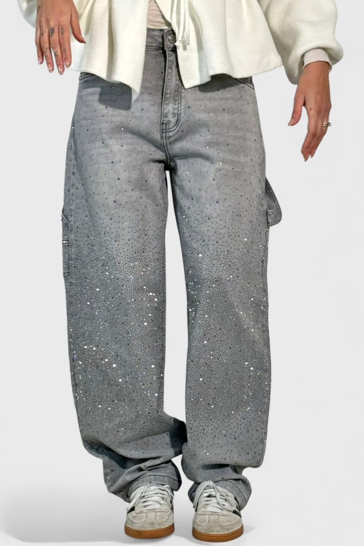 Dariya Jeans Cargo Balloon Glans Med Perler Applikationer