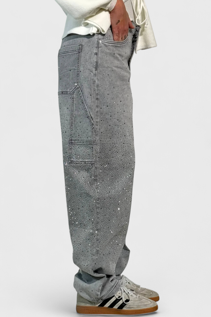 Dariya Jeans Cargo Balloon Glans Med Perler Applikationer