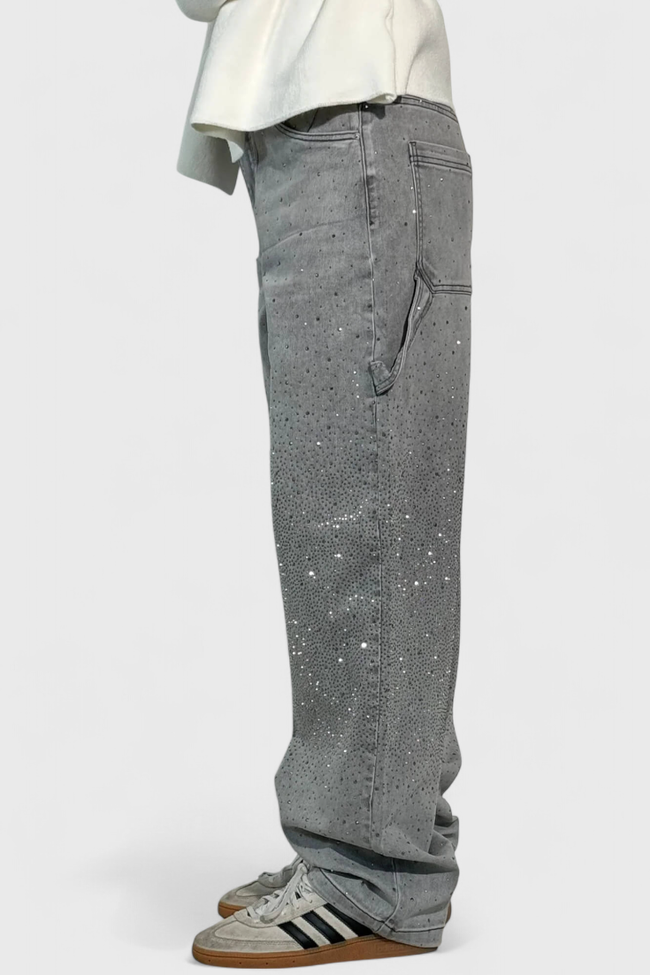 Dariya Jeans Cargo Balloon Glans Med Perler Applikationer