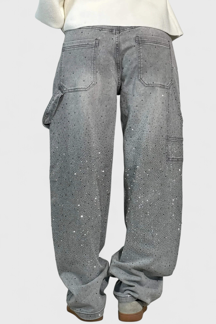Dariya Jeans Cargo Balloon Glans Med Perler Applikationer