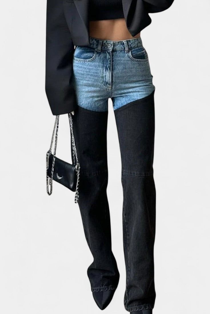 Mijie Patchwork Jeans Med Høj Talje Og Lige Ben Eksklusiv