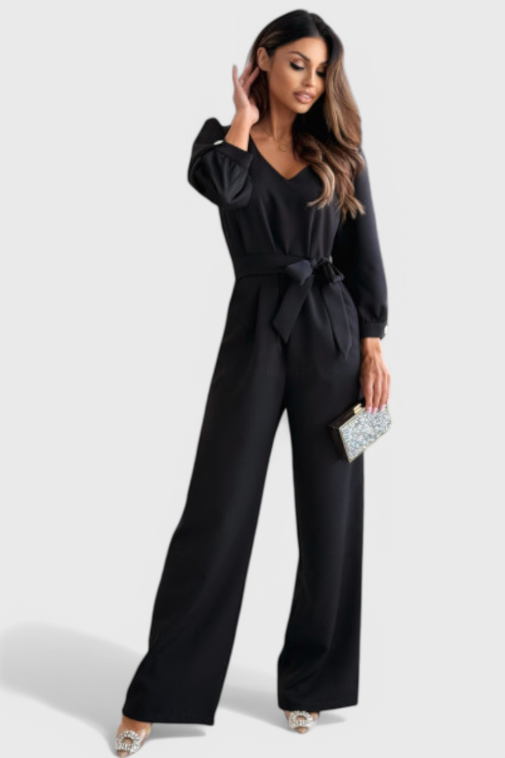 Ariane Mono Luksus Bred Ben Jumpsuit Med V Udskæring Sløjfe