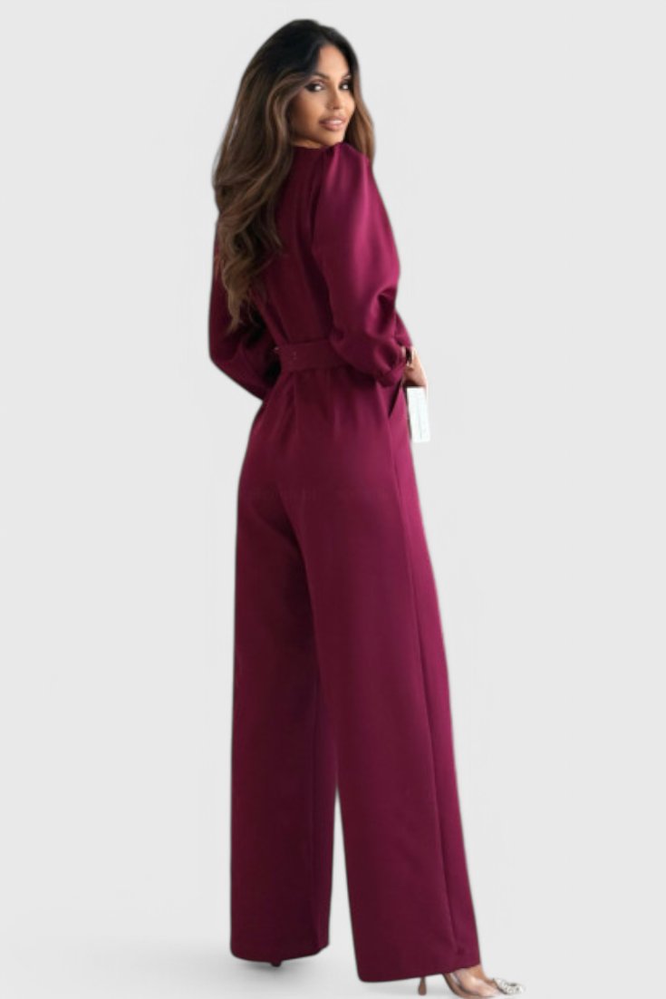 Ariane Mono Luksus Bred Ben Jumpsuit Med V Udskæring Sløjfe