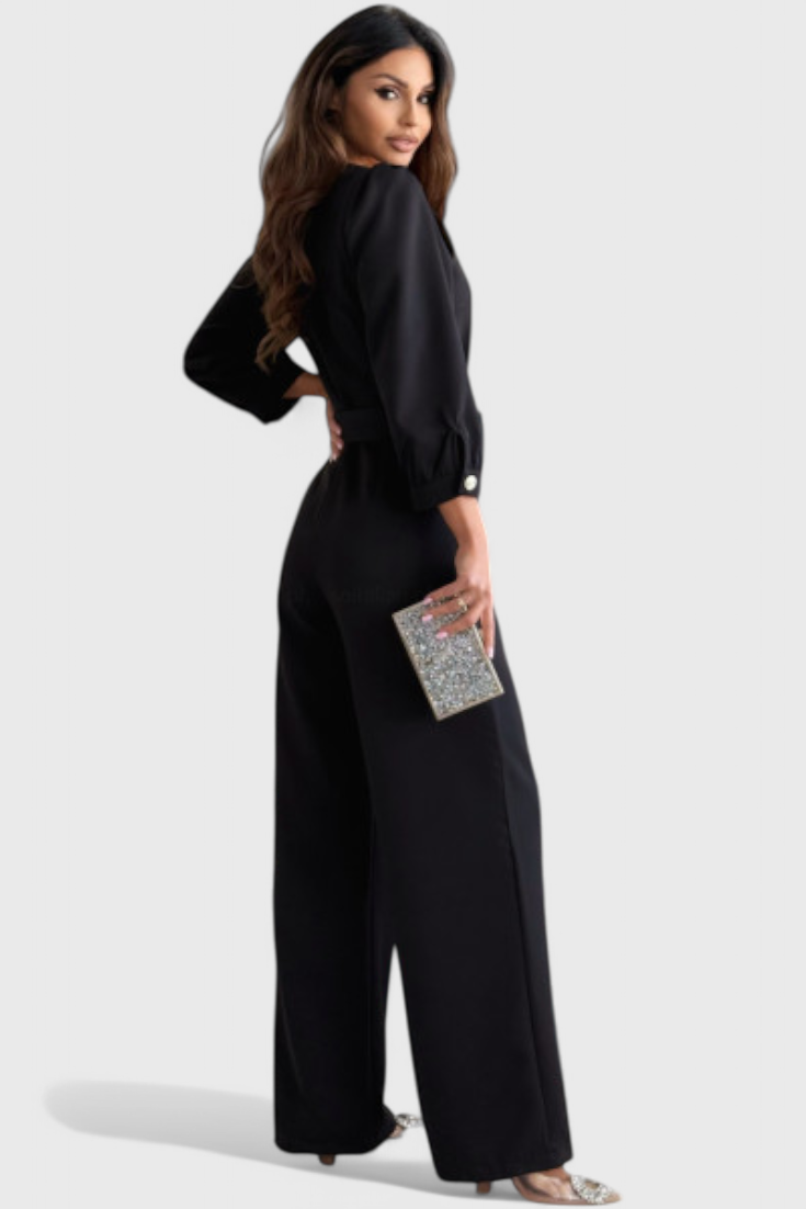 Ariane Mono Luksus Bred Ben Jumpsuit Med V Udskæring Sløjfe