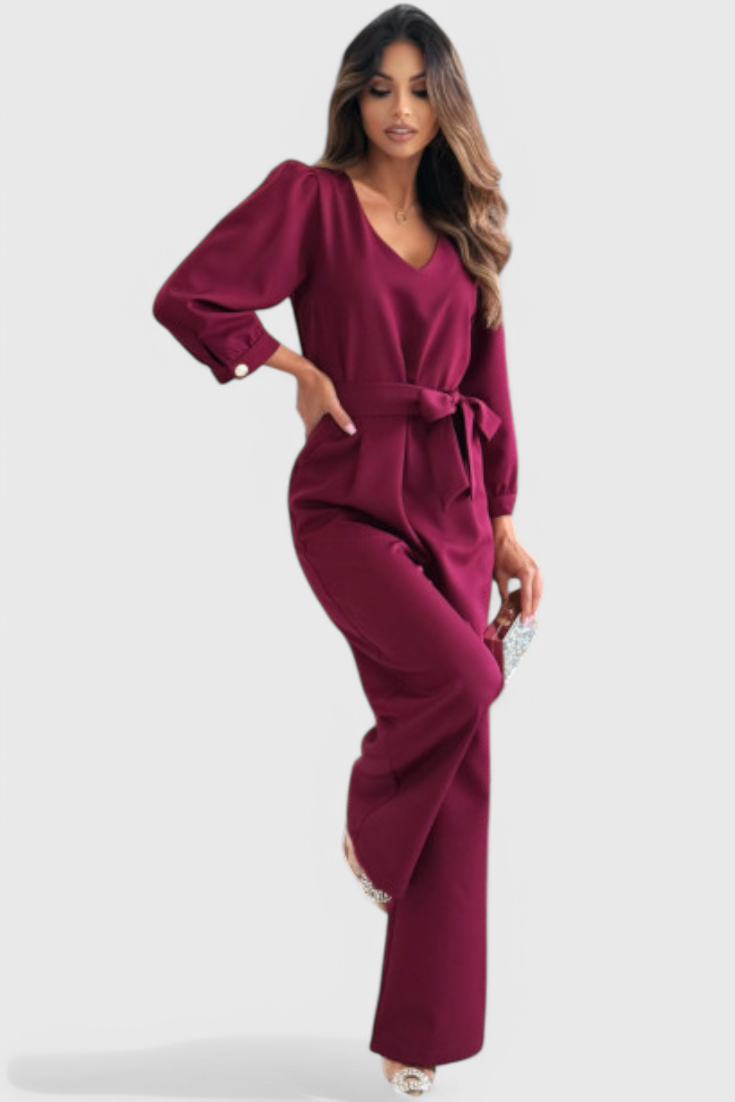 Ariane Mono Luksus Bred Ben Jumpsuit Med V Udskæring Sløjfe