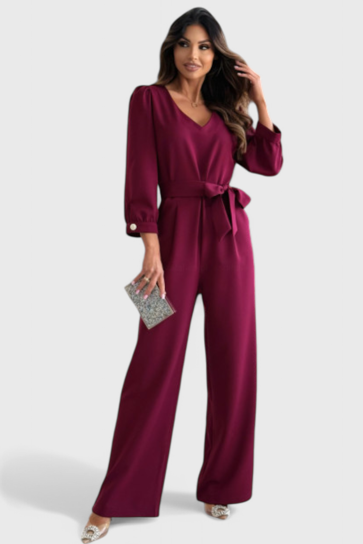 Ariane Mono Luksus Bred Ben Jumpsuit Med V Udskæring Sløjfe