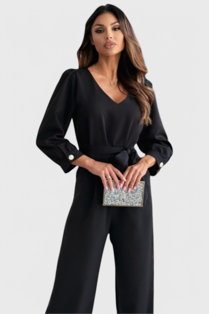 Ariane Mono Luksus Bred Ben Jumpsuit Med V Udskæring Sløjfe