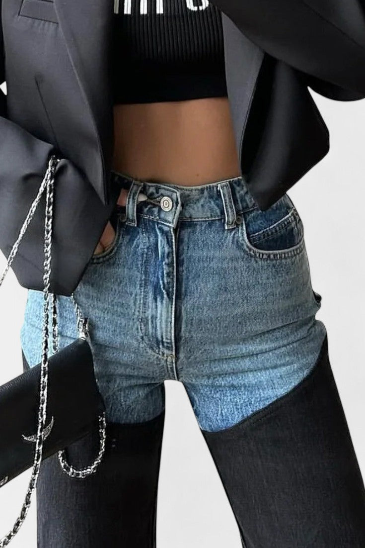 Mijie Patchwork Jeans Med Høj Talje Og Lige Ben Eksklusiv