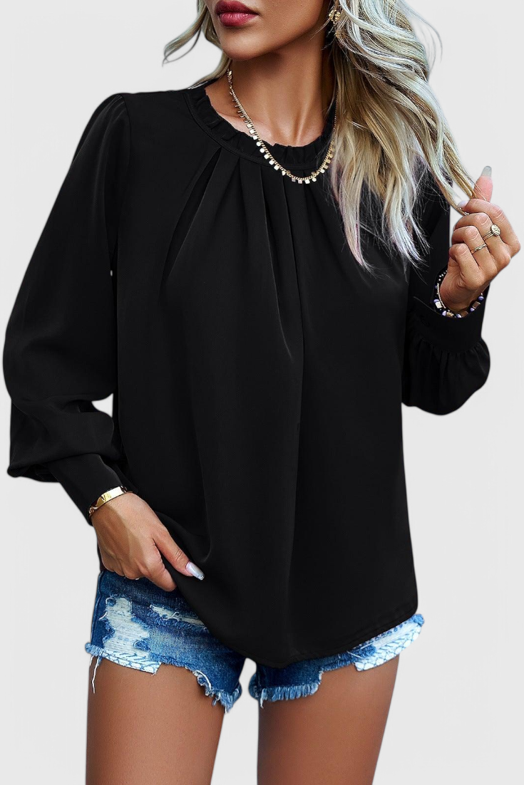 Dottie Langærmet Top Med Vintage Blonder Krave Eksklusiv