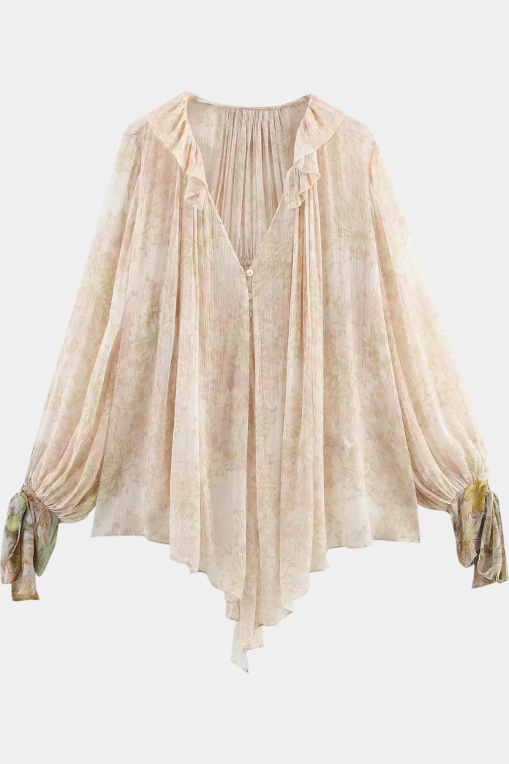 Dunas Susurrantes Bluse Pastel Print Eksklusiv Sløjfe Nácar