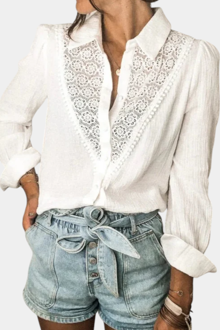 Tess Bluse Af Hvid Blonder I Bomuld Vintage Kollektion