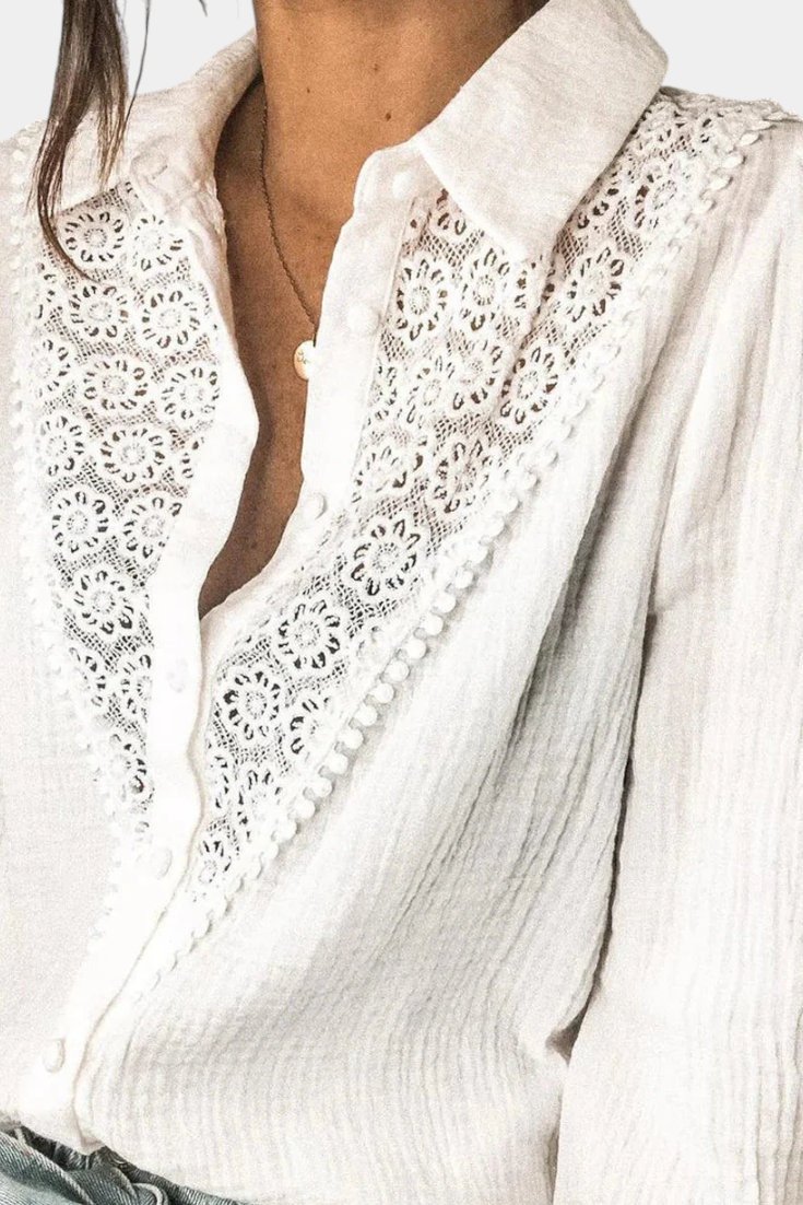 Tess Bluse Af Hvid Blonder I Bomuld Vintage Kollektion
