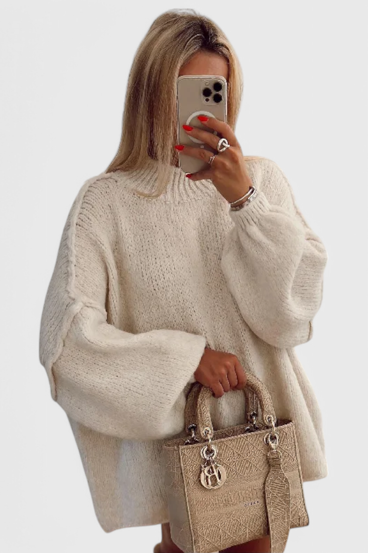 Cassia Exklusiv Jersey Oversized Ballonærmer Strikket Top