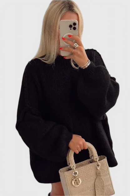Cassia Exklusiv Jersey Oversized Ballonærmer Strikket Top