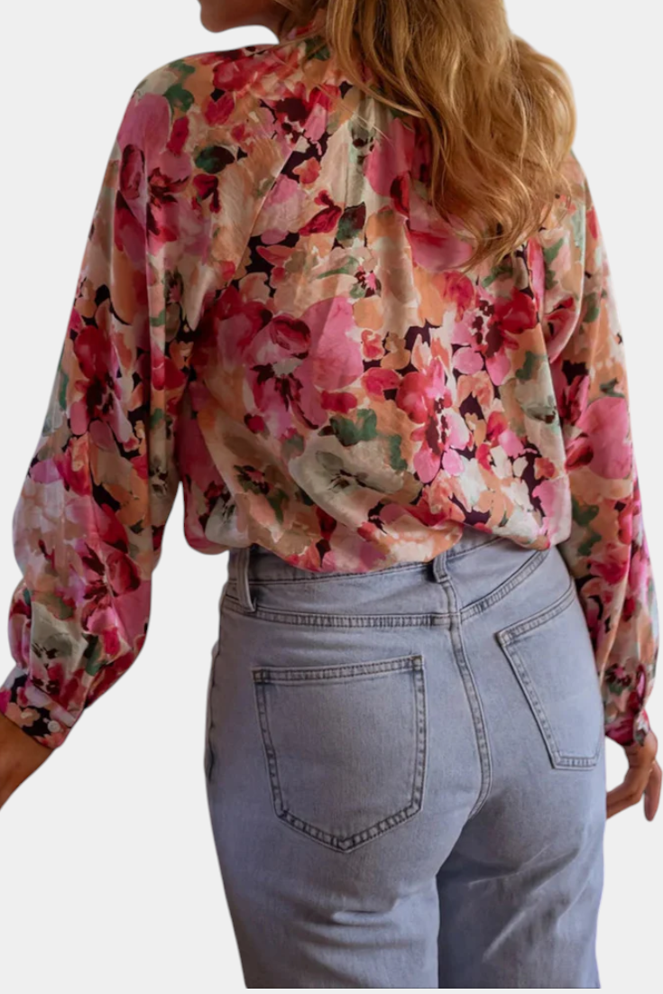 LunaModa Bluse Med Silke Blomsterprint Eksklusiv Kollektion