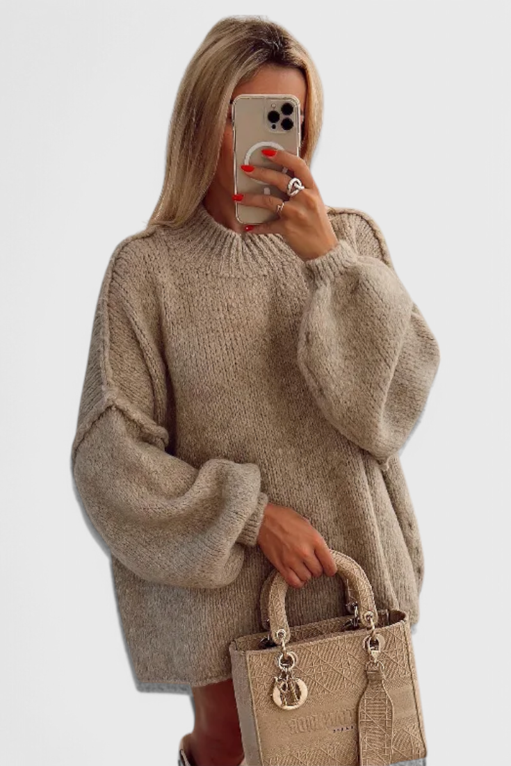 Cassia Exklusiv Jersey Oversized Ballonærmer Strikket Top