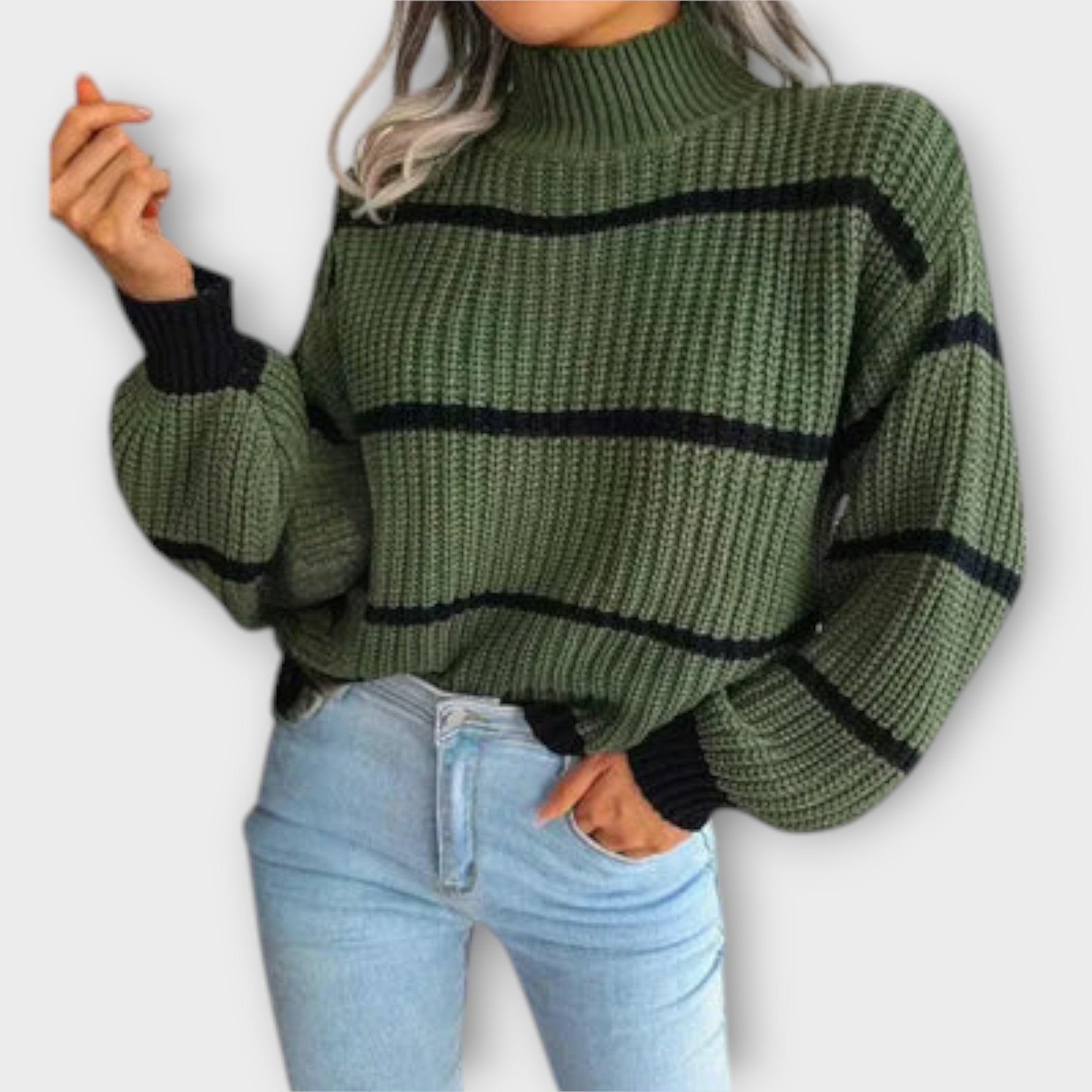 Eline Strikket Stribet Trøje Med Knapper Elegant Kollektion