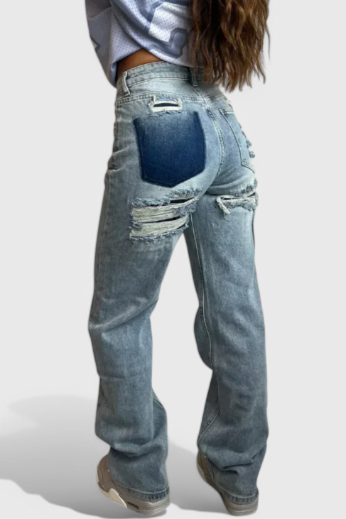 Roxy Jeans Vintage Slidte Med Høj Talje Patchwork Eksklusiv