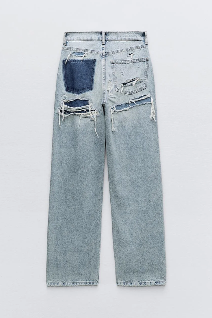 Roxy Jeans Vintage Slidte Med Høj Talje Patchwork Eksklusiv