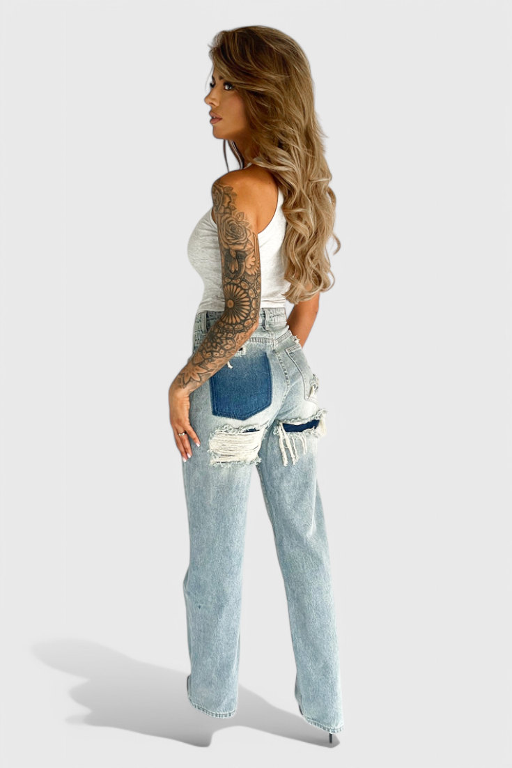 Roxy Jeans Vintage Slidte Med Høj Talje Patchwork Eksklusiv