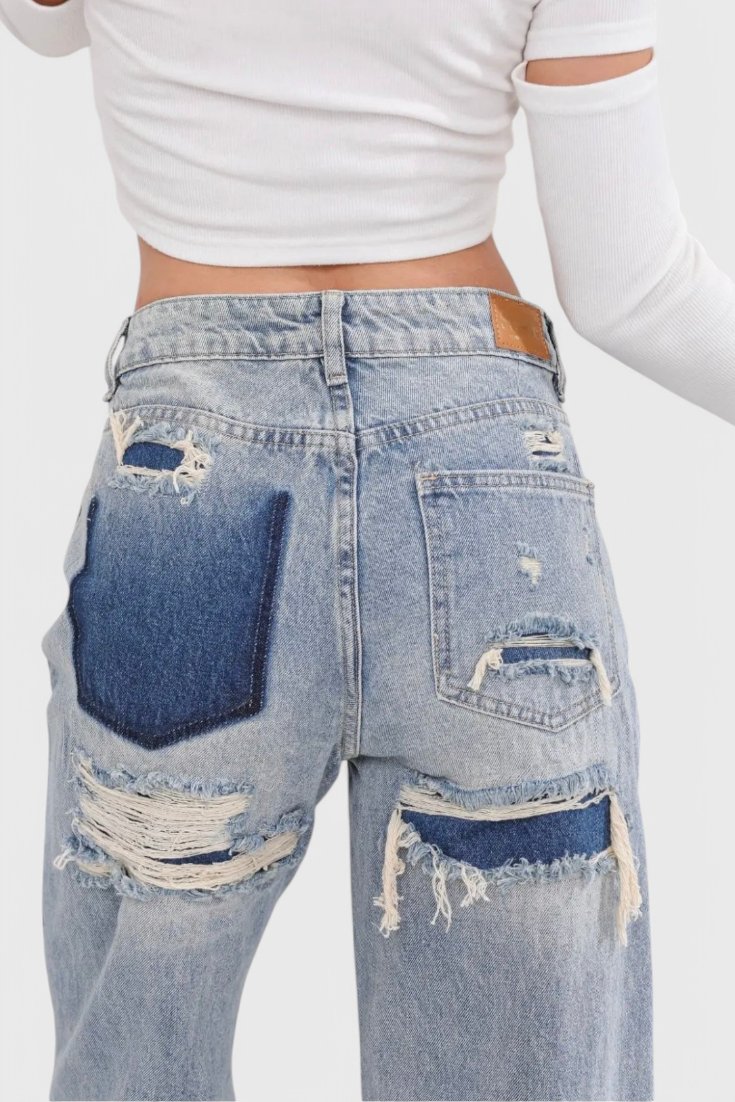 Roxy Jeans Vintage Slidte Med Høj Talje Patchwork Eksklusiv