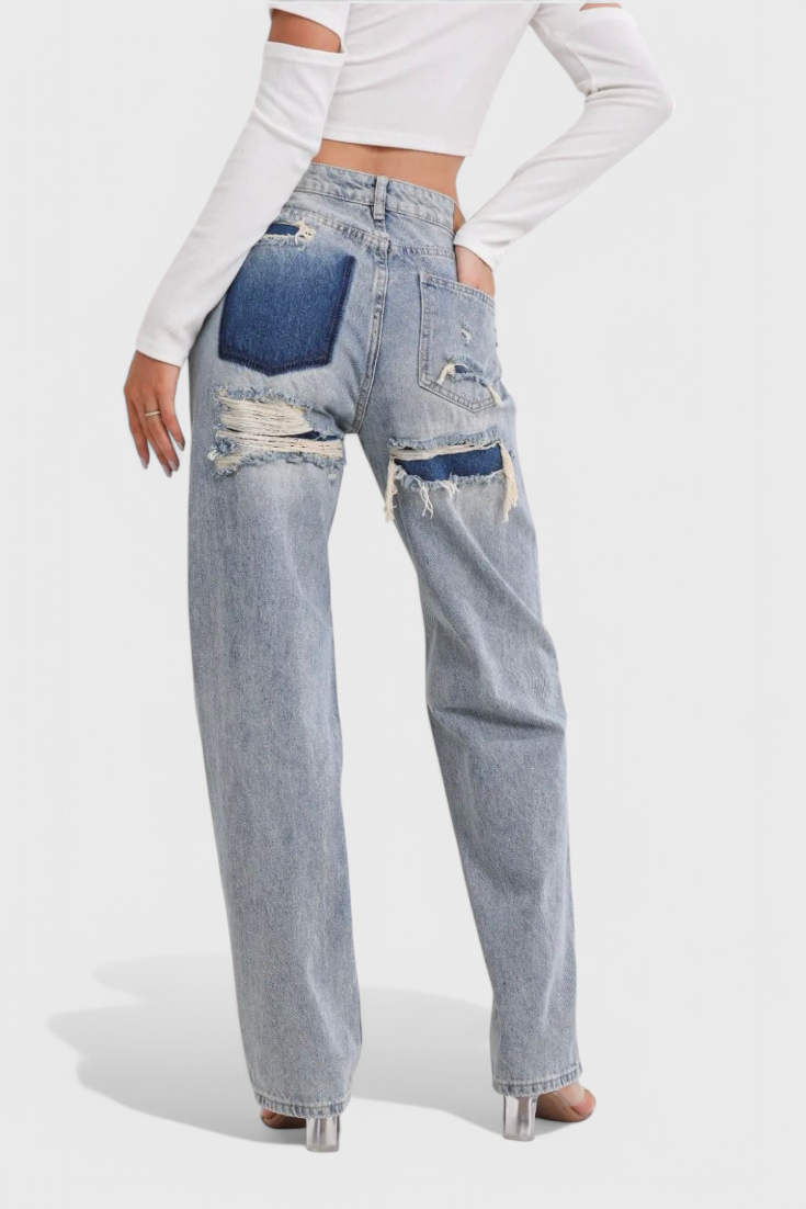 Roxy Jeans Vintage Slidte Med Høj Talje Patchwork Eksklusiv