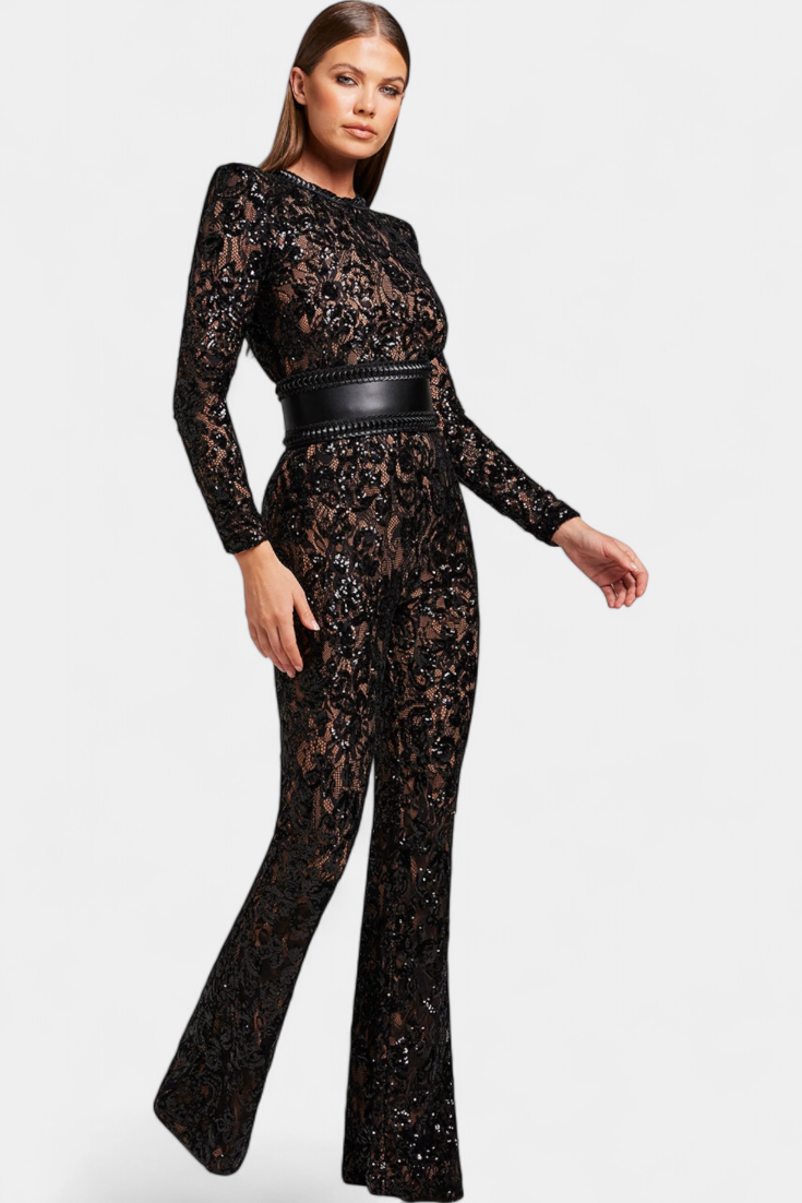 Jimena Jumpsuit Med Eksklusiv Broderet Blonde Og Korsetbælte