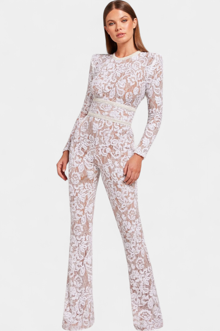 Jimena Jumpsuit Med Eksklusiv Broderet Blonde Og Korsetbælte
