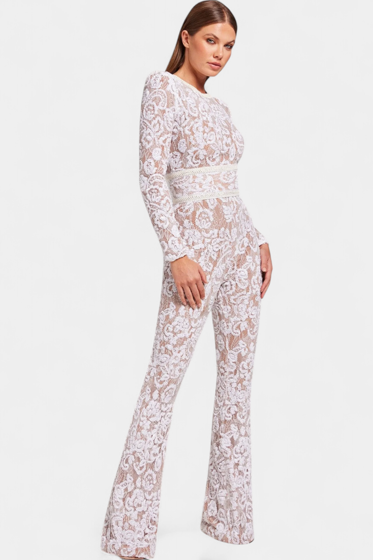 Jimena Jumpsuit Med Eksklusiv Broderet Blonde Og Korsetbælte