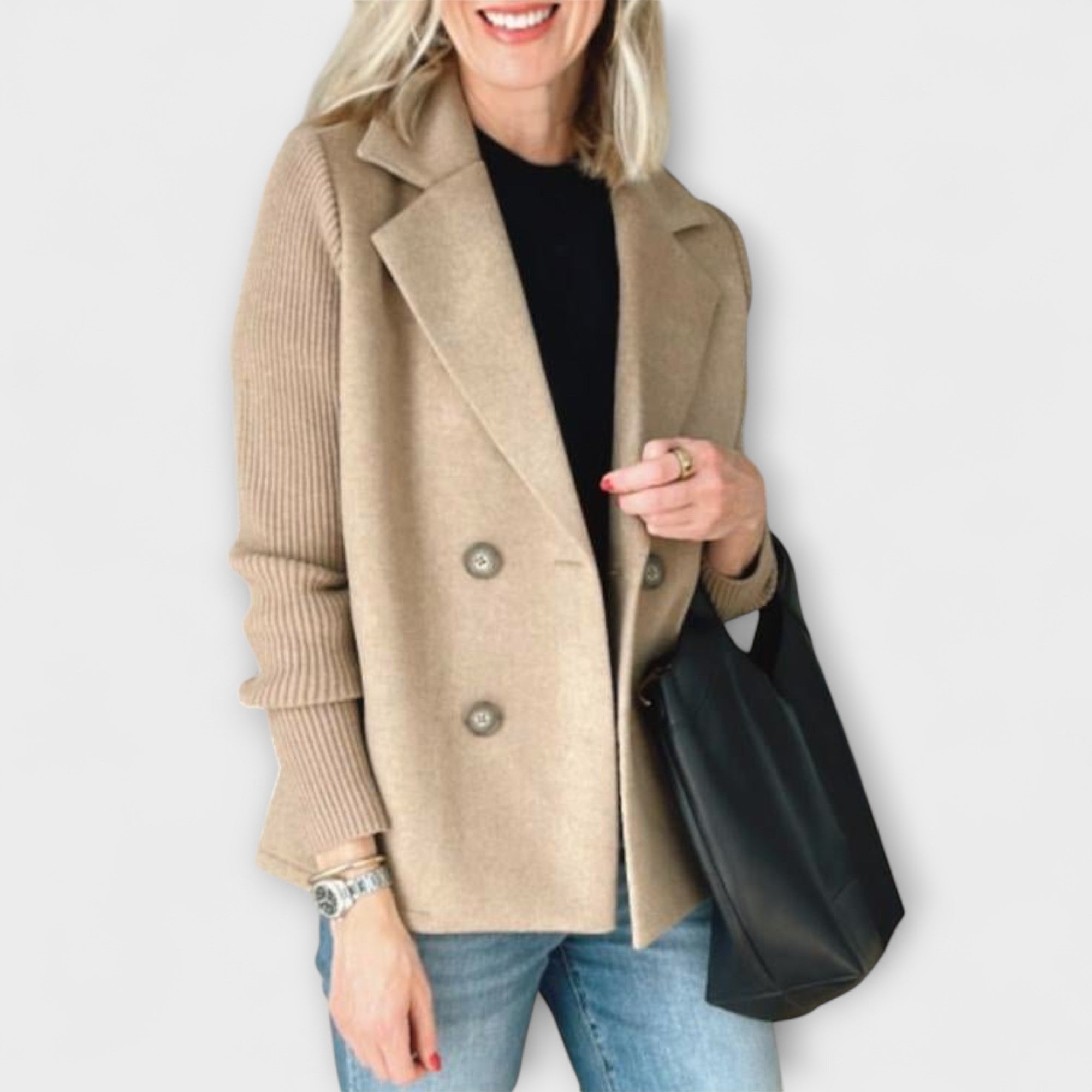 Amora Strikblazer Med Vævede Ærmer Og Luksus Knaplukning