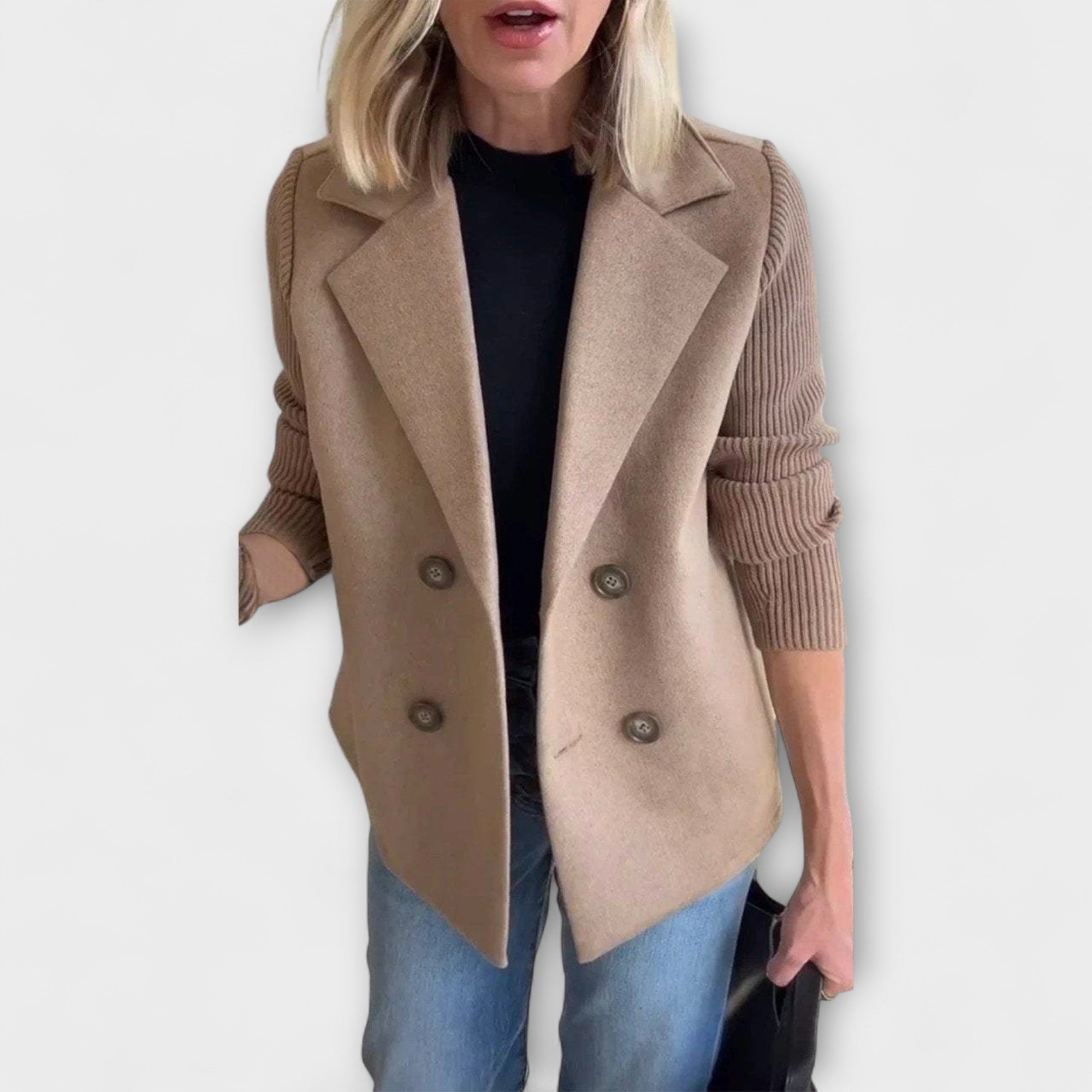 Amora Strikblazer Med Vævede Ærmer Og Luksus Knaplukning