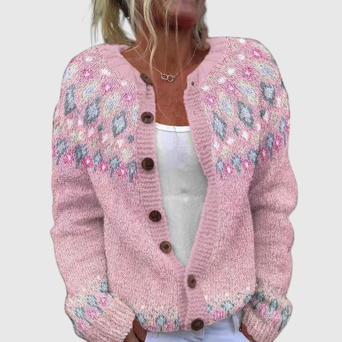 Hazel - Lyserød komfortabel uld cardigan