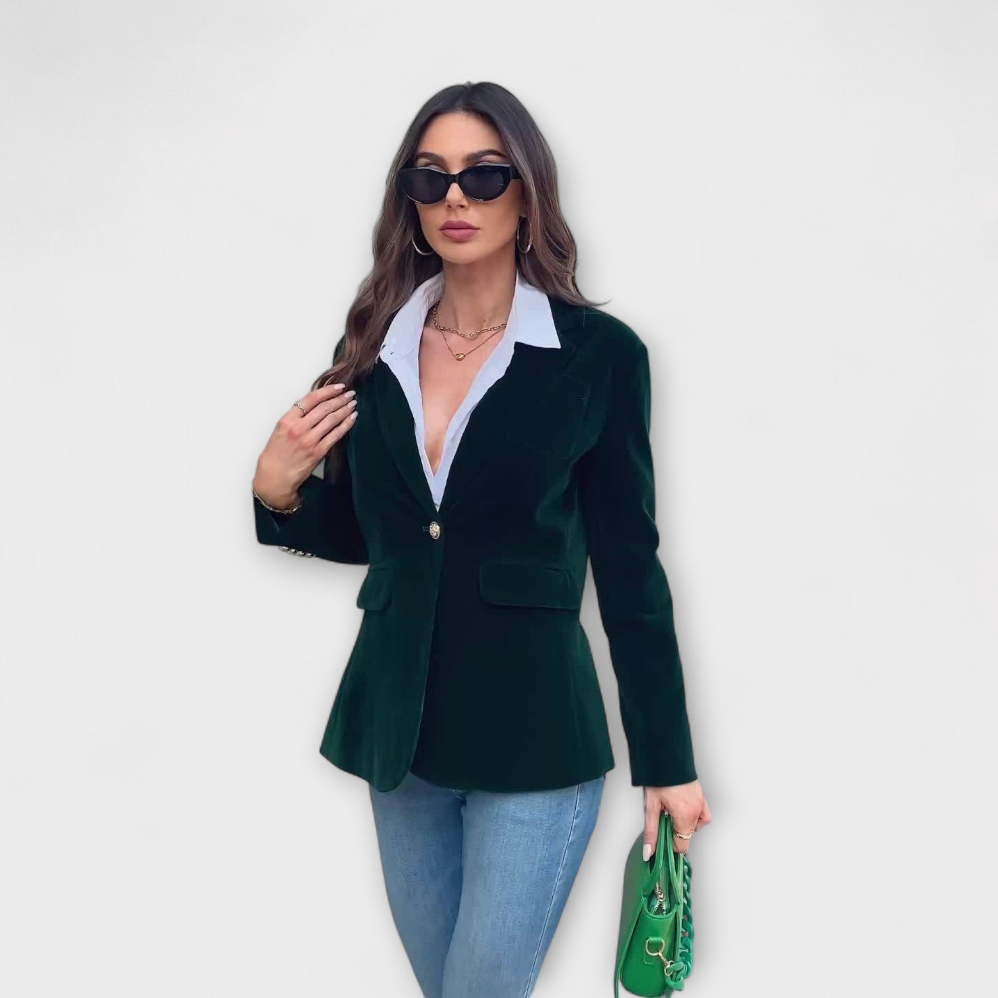 Addison Fløjl Blazer Eksklusiv Gyldne Knapper Kvalitet