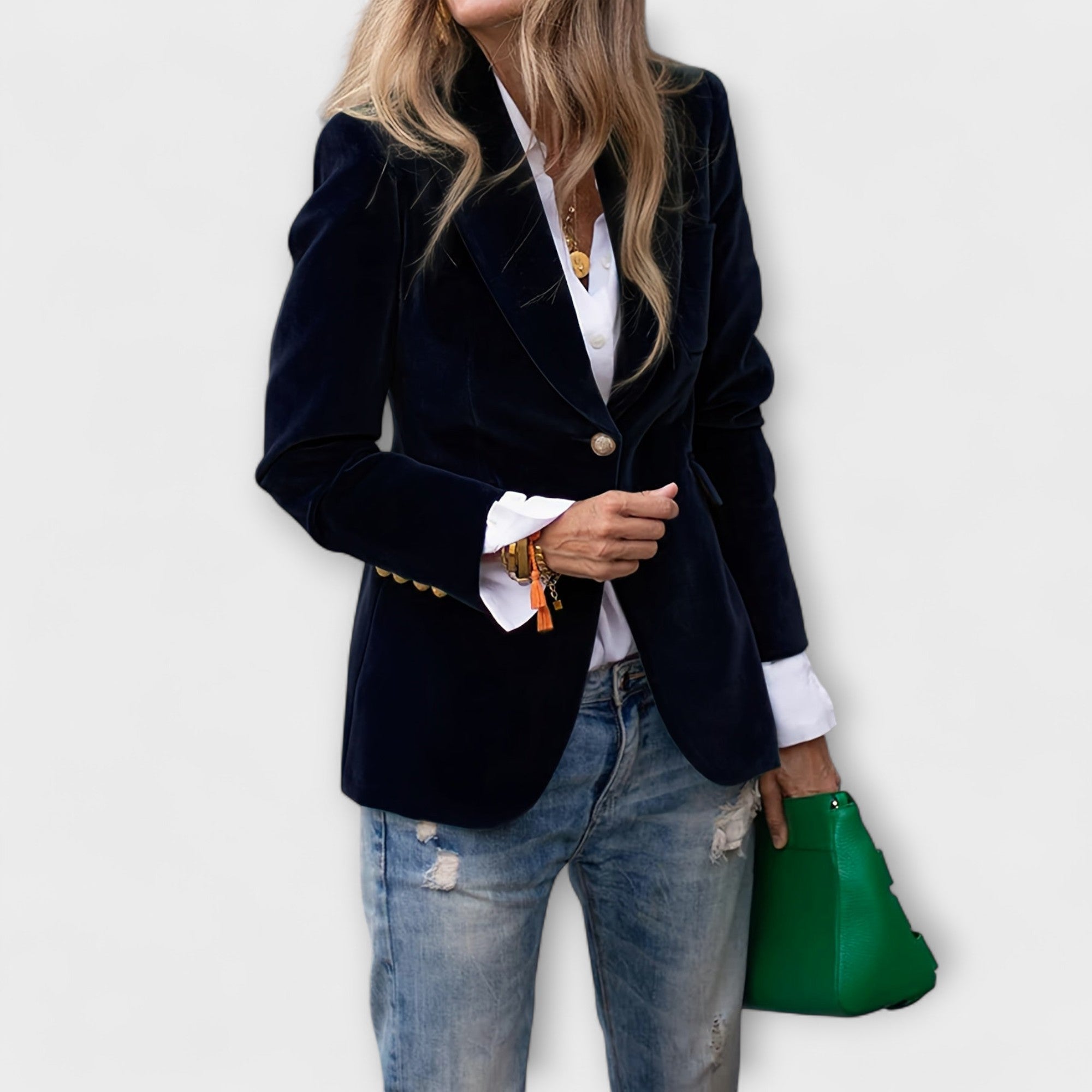 Addison Fløjl Blazer Eksklusiv Gyldne Knapper Kvalitet