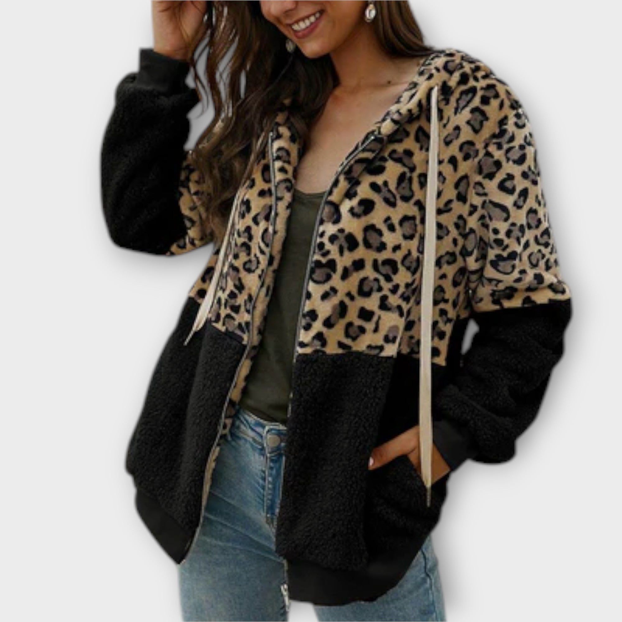 Eline Hoodie Leopardsprint Fleecefor Eksklusiv Kollektion
