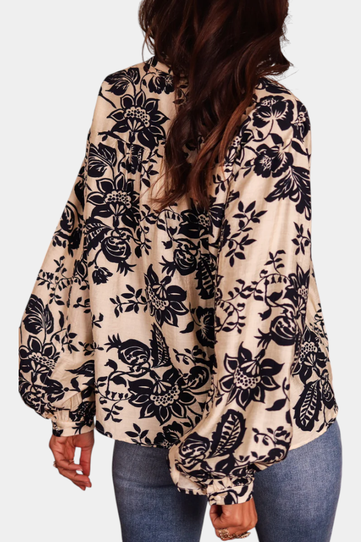 Noa Skjorte Blomsterprint Beige Eksklusiv Viskose Polyamid